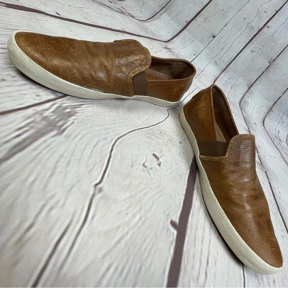 FRYE Dylan men's cognac brown leather slip-on loafer shoes, size 9.5 - Picture 7 of 15